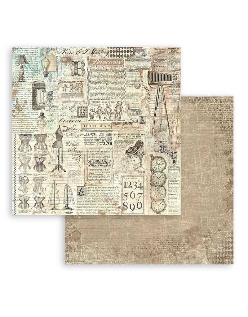 Stamperia Scrapbooking Small Pad 10 sheets cm 20,3X20,3 (8"X8") Backgrounds Selection - Brocante Antiques