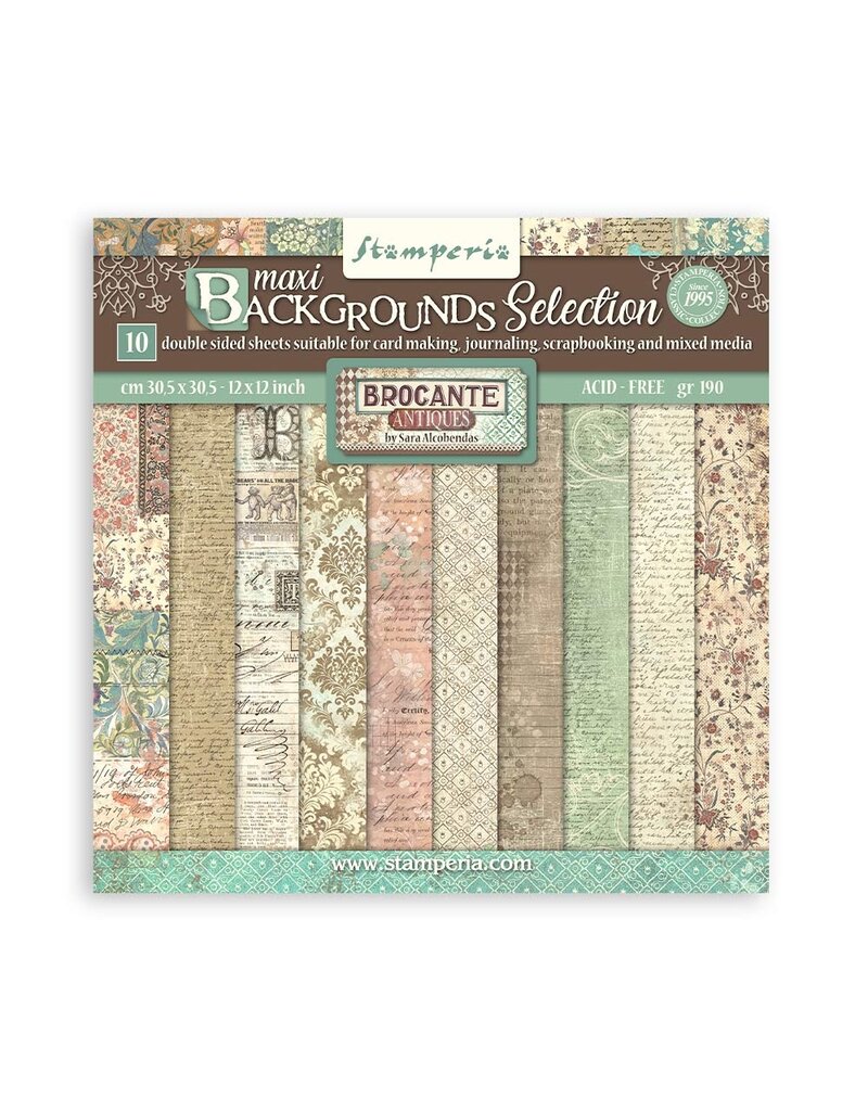 Stamperia Scrapbooking Pad 10 sheets cm 30,5x30,5 (12"x12") Maxi Background selection -  Brocante Antiques