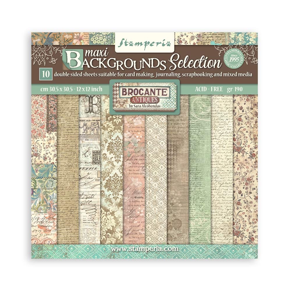 Stamperia Scrapbooking Pad 10 sheets cm 30,5x30,5 (12"x12") Maxi Background selection -  Brocante Antiques