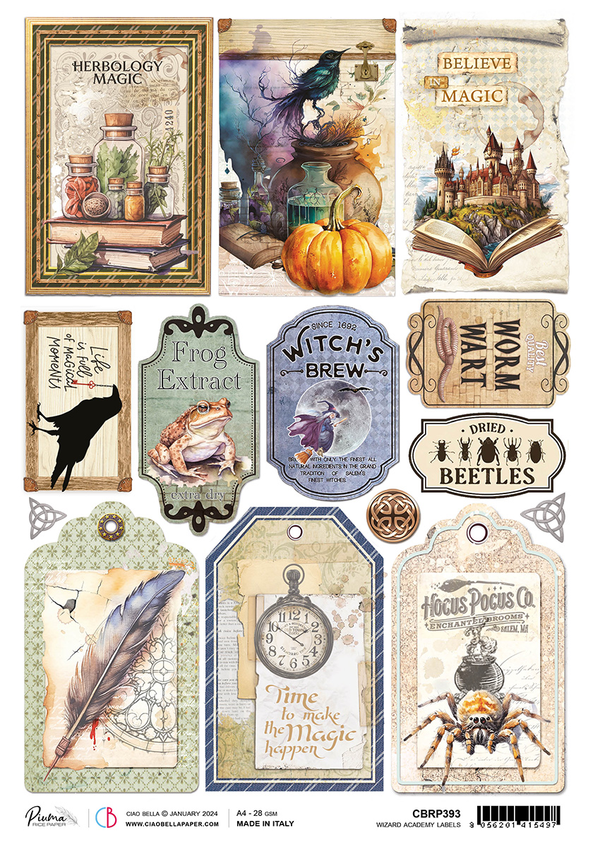 Ciao Bella RICE PAPER A4 WIZARD ACADEMY LABELS