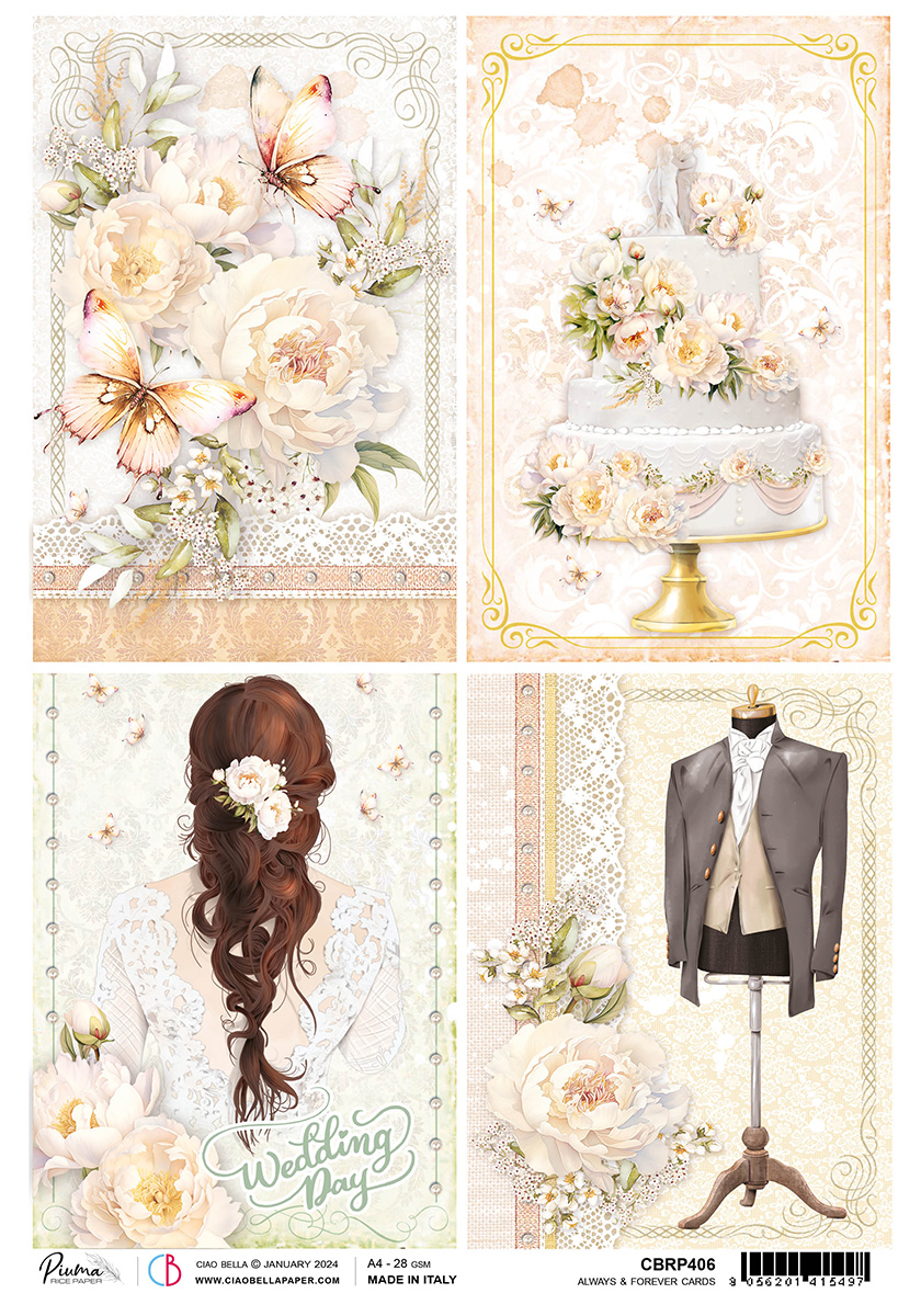 Ciao Bella RICE PAPER A4 ALWAYS AND FOREVER CARDS