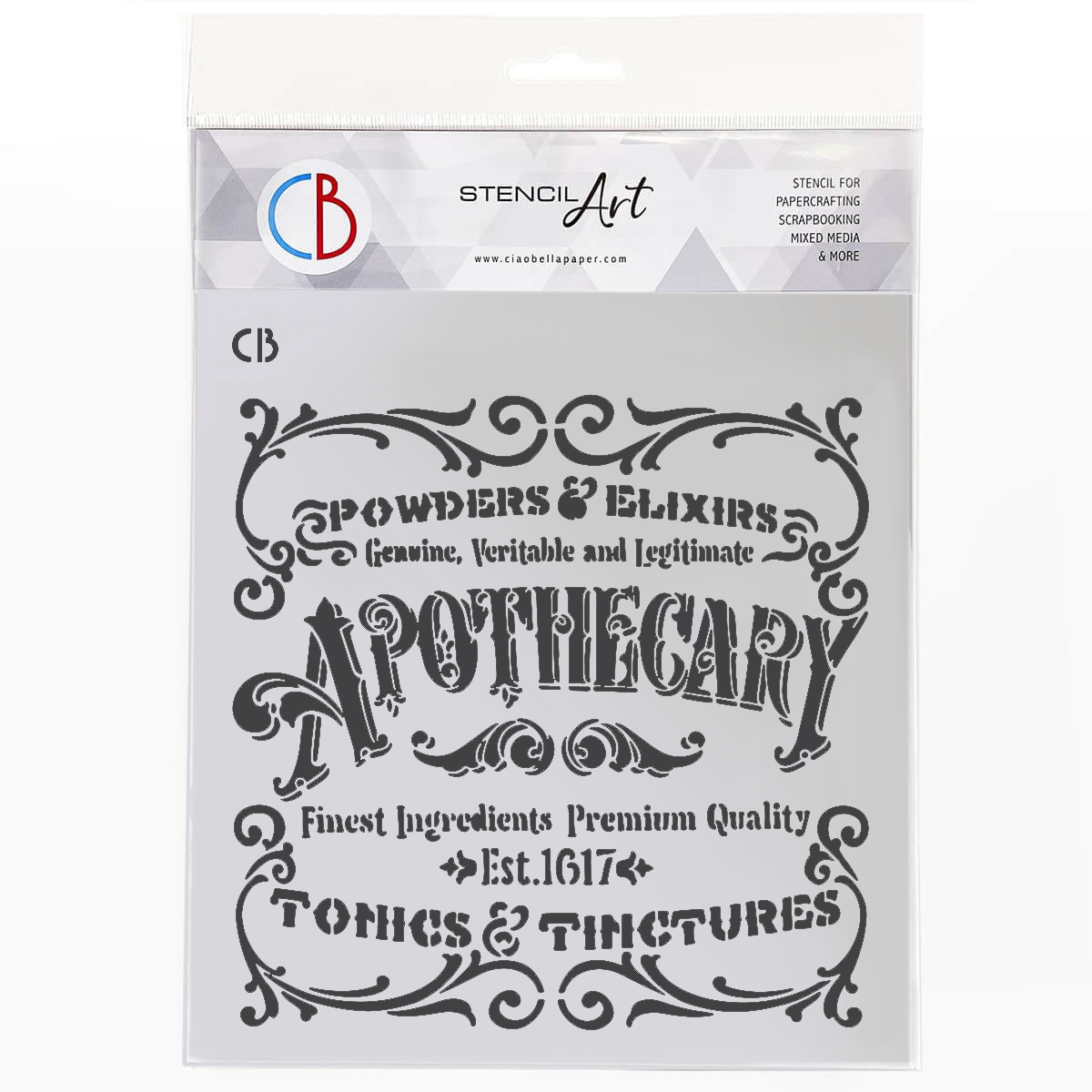 Ciao Bella TEXTURE STENCIL 8"X8" APOTHECARY OLD SIGN