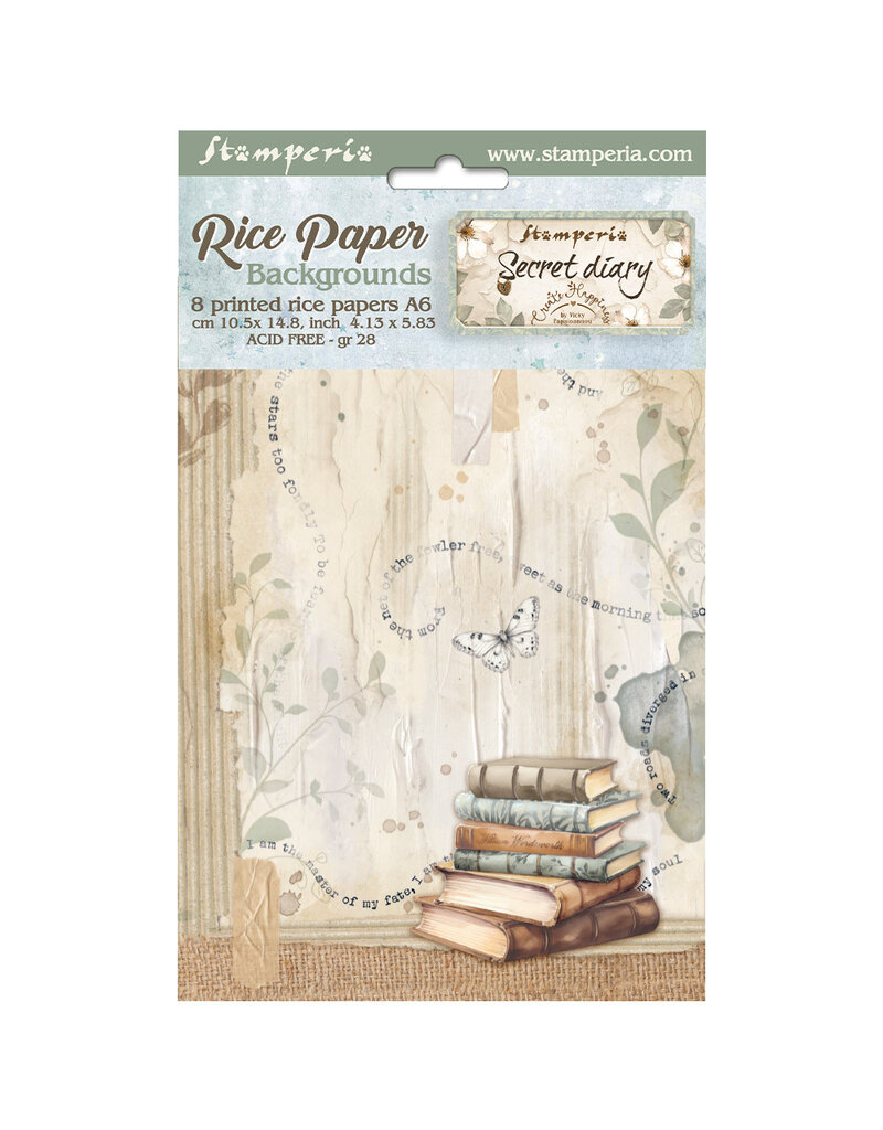 Stamperia Selection 8 Rice paper A6 backgrounds - Create Happiness Secret Diary