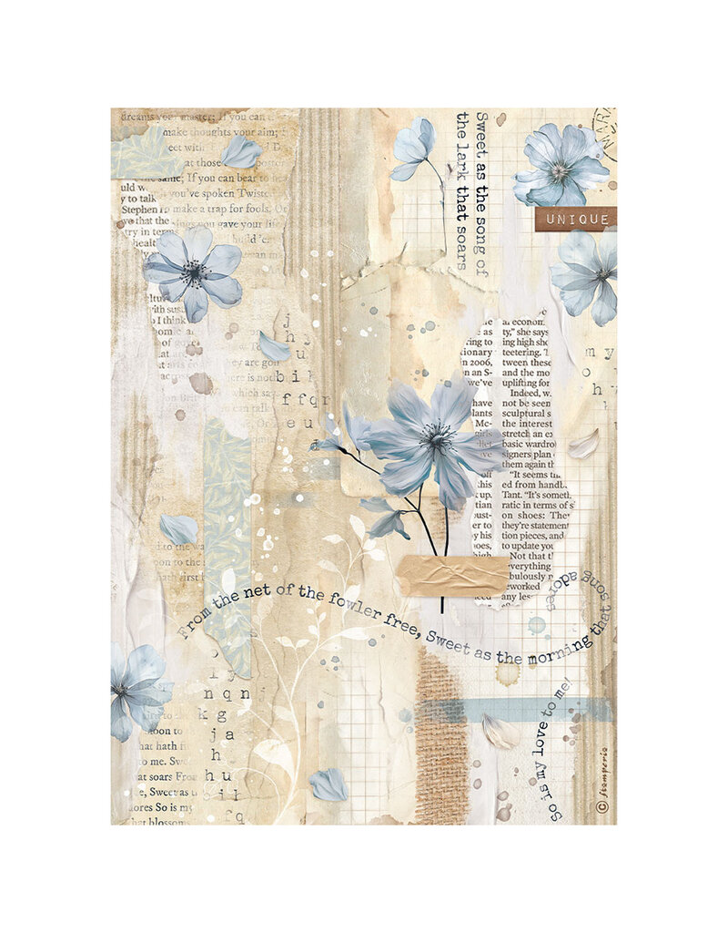 Stamperia A4 Rice paper packed - Create Happiness Secret Diary blue flower