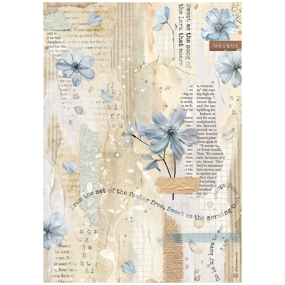 Stamperia A4 Rice paper packed - Create Happiness Secret Diary blue flower
