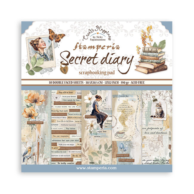Stamperia Scrapbooking Pad 10 sheets cm 30,5x30,5 (12"x12") - Create Happiness Secret Diary