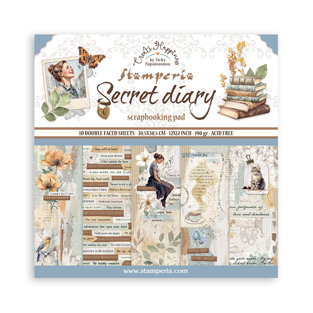 Stamperia Scrapbooking Pad 10 sheets cm 30,5x30,5 (12"x12") - Create Happiness Secret Diary