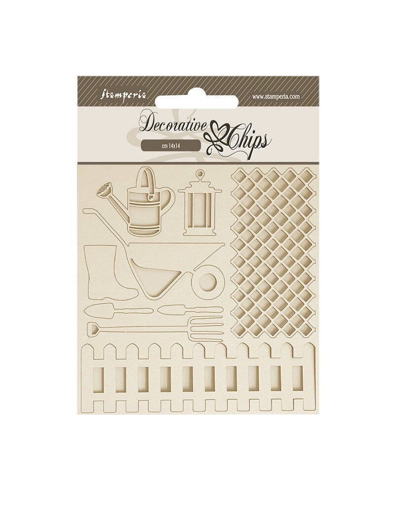 Stamperia Decorative chips cm 14x14 - Garden tools