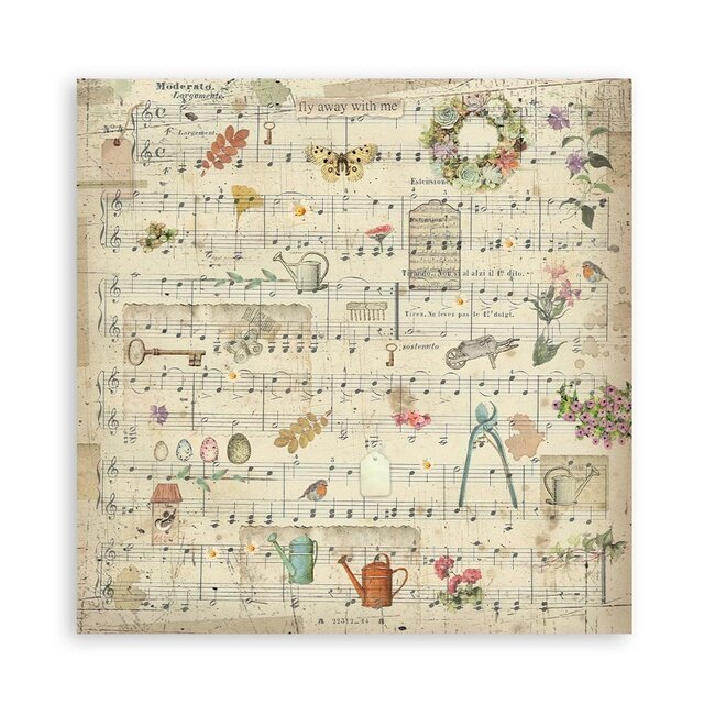 Stamperia Pack 4 sheets fabric cm 30x30 - Garden