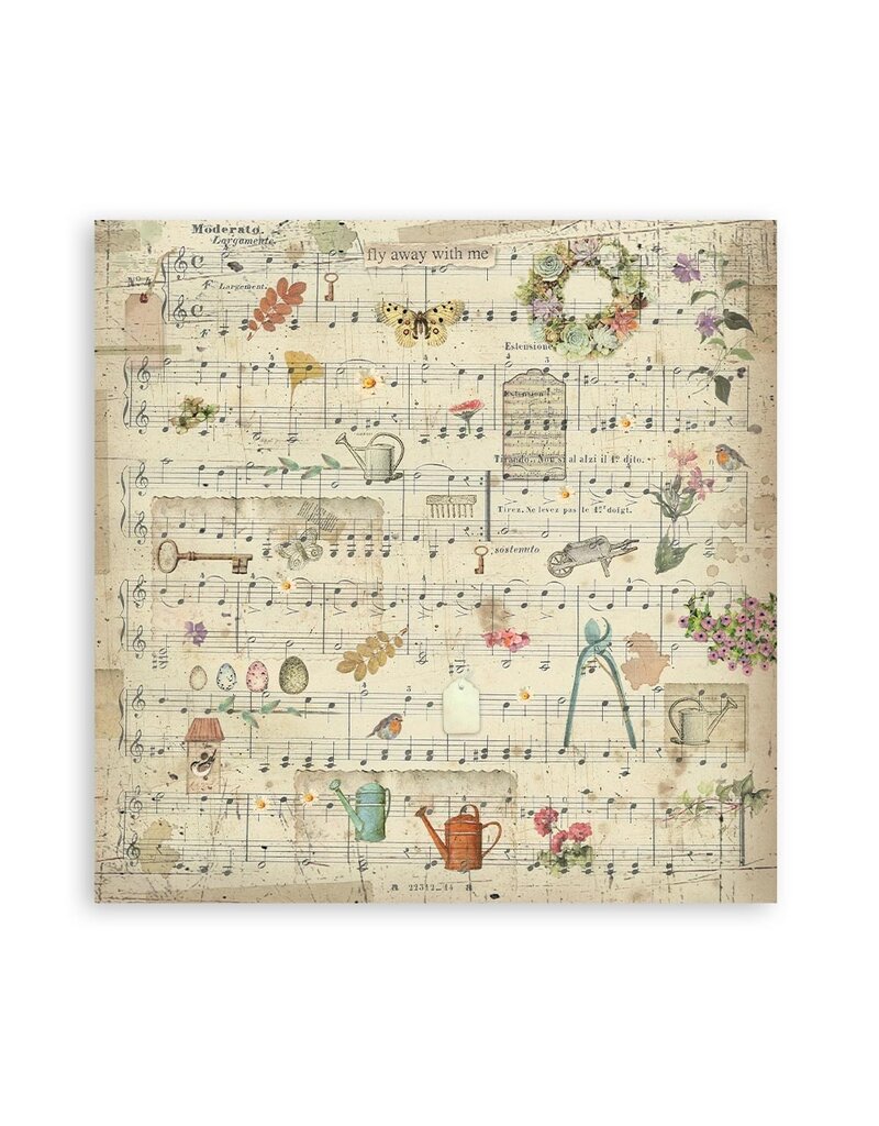 Stamperia Pack 4 sheets fabric cm 30x30 - Garden