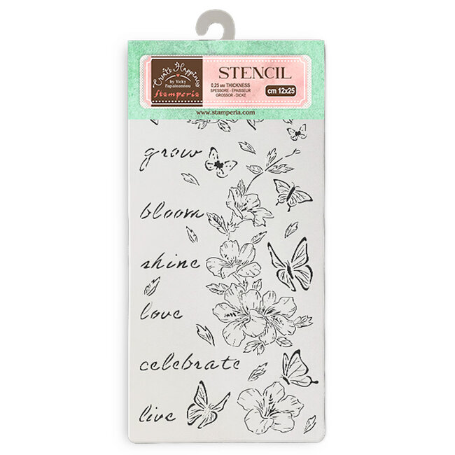 Stamperia Thick stencil cm 12X25 - Create Happiness Secret Diary flowers and butterfly