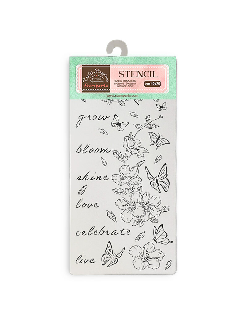 Stamperia Thick stencil cm 12X25 - Create Happiness Secret Diary flowers and butterfly