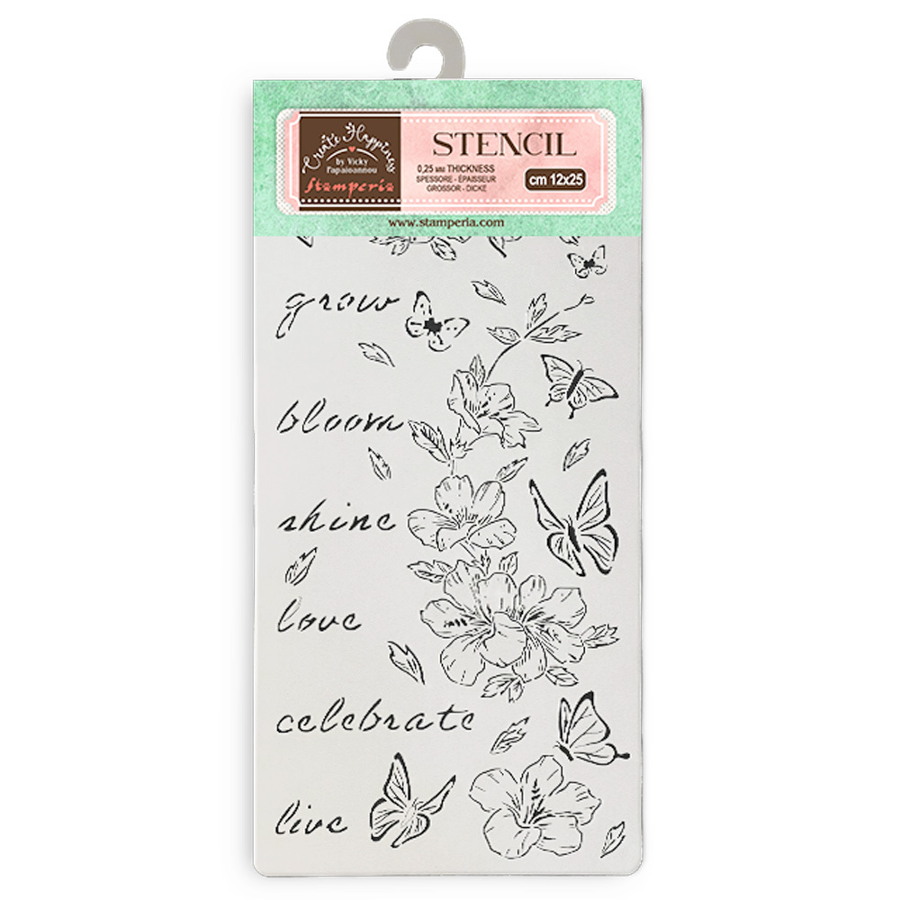 Stamperia Thick stencil cm 12X25 - Create Happiness Secret Diary flowers and butterfly