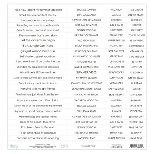 Mintay papers Mintay papers - Sentiments Paper- Summertime (12"x12")