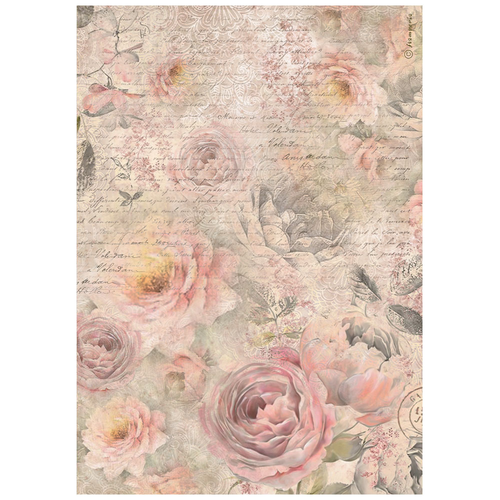 Stamperia A4 Rice paper packed - Shabby Rose roses pattern