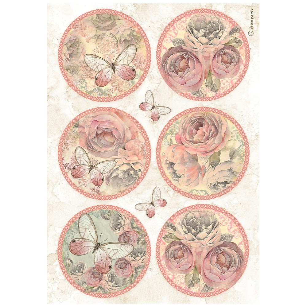Stamperia A4 Rice paper packed - Shabby Rose 6 rounds