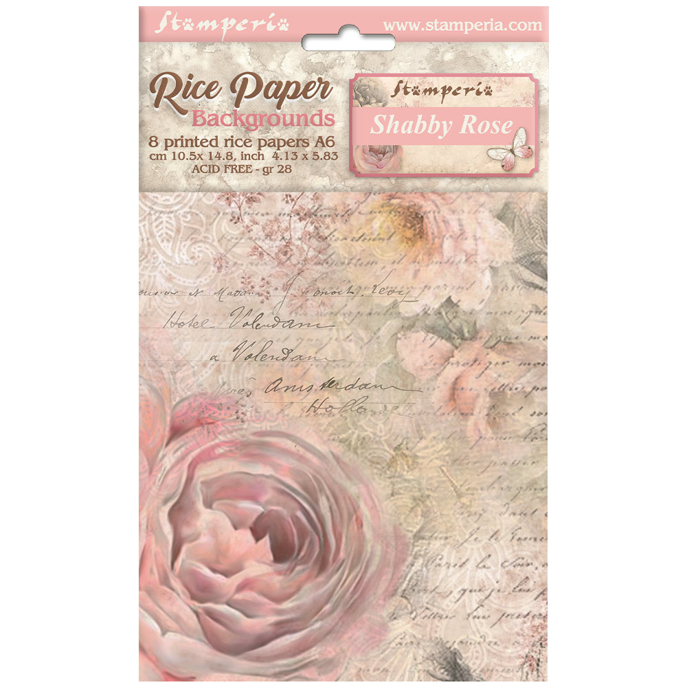 Stamperia Selection 8 Rice paper A6 backgrounds - Shabby Rose