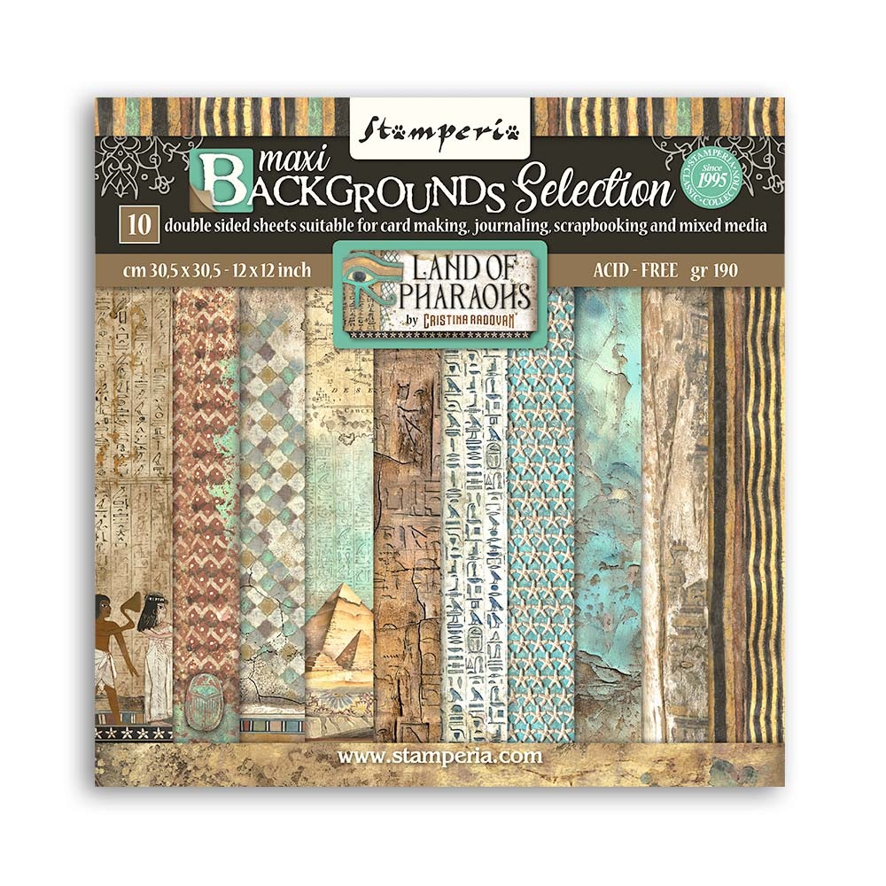 Stamperia Scrapbooking Pad 10 sheets cm 30,5x30,5 (12"x12") Maxi Background selection -Fortune/ Land of Pharaohs