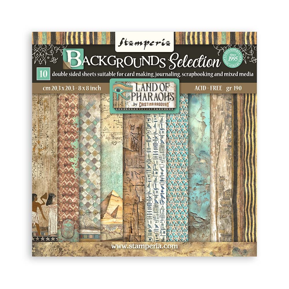 Stamperia Scrapbooking Small Pad 10 sheets cm 20,3X20,3 (8"X8") Backgrounds Selection -Fortune/ Land of Pharaohs