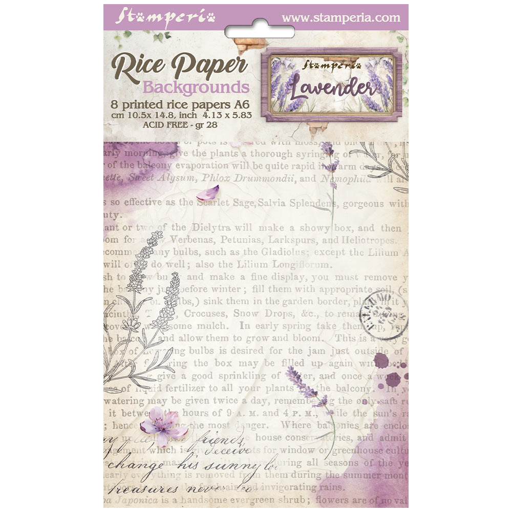 Stamperia Selection 8 Rice paper A6 backgrounds - Lavender