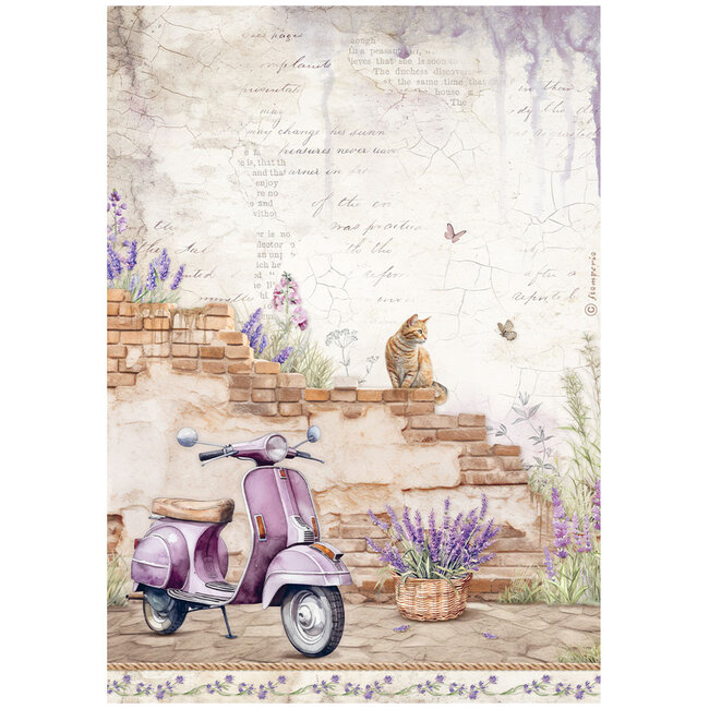 Stamperia A4 Rice paper packed - Lavender Vespa