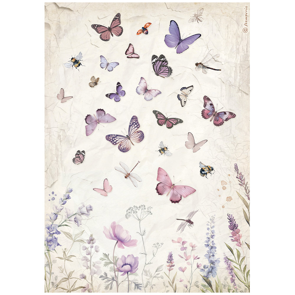 Stamperia A4 Rice paper packed - Lavender butterfly