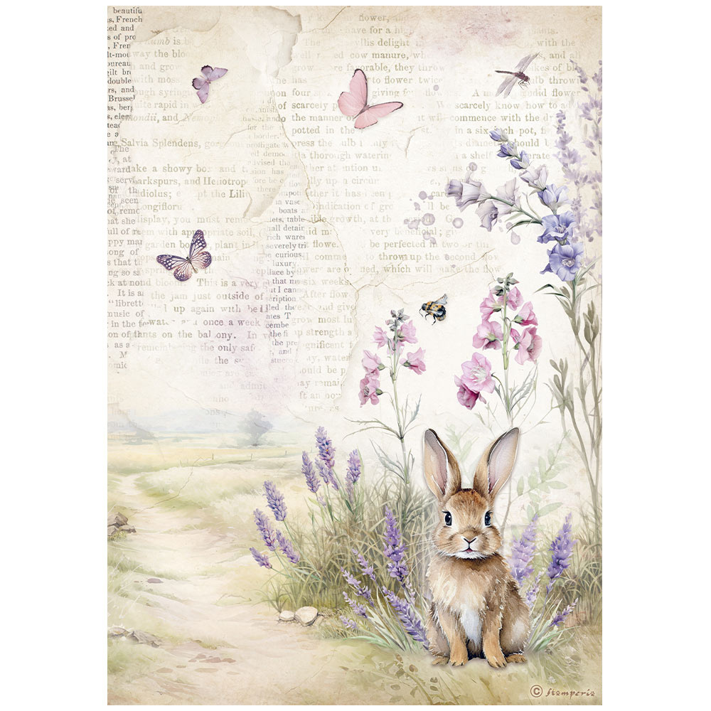 Stamperia A4 Rice paper packed - Lavender bunny