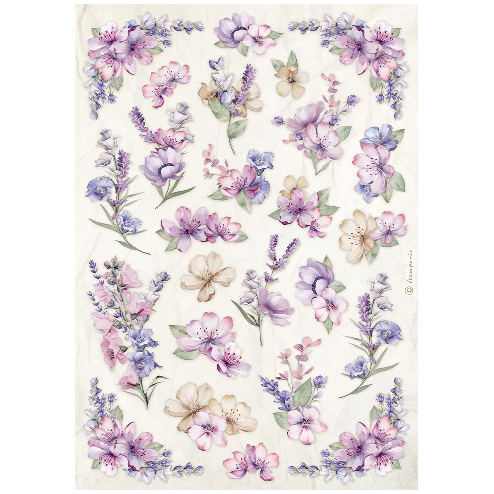 Stamperia A4 Rice paper packed - Lavender flower pattern