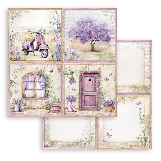 Stamperia Scrapbooking Double face sheet - Lavender 4 cards