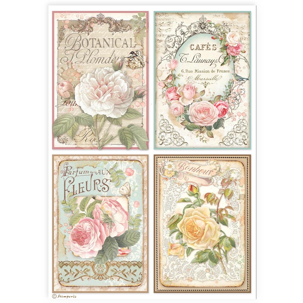 Stamperia A4 Rice paper packed - 4 cards roses