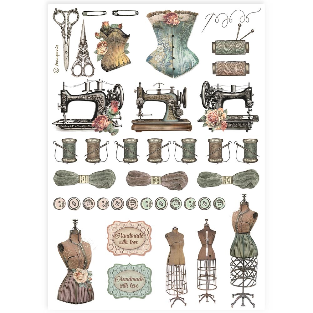 Stamperia A4 Rice paper packed - sewing accessories