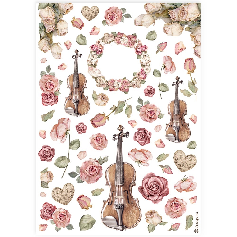 Stamperia A4 Rice paper packed - violins and roses