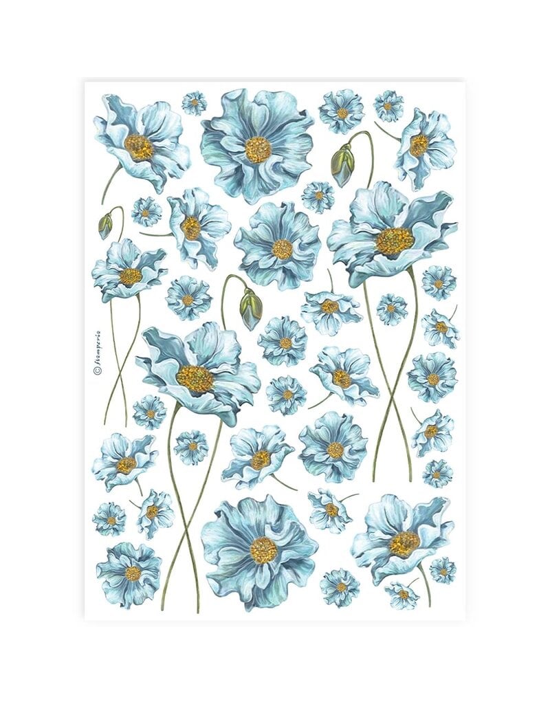 Stamperia A4 Rice paper packed - blue flowers