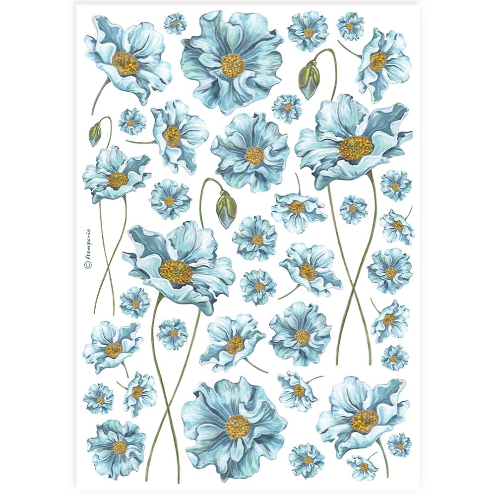 Stamperia A4 Rice paper packed - blue flowers