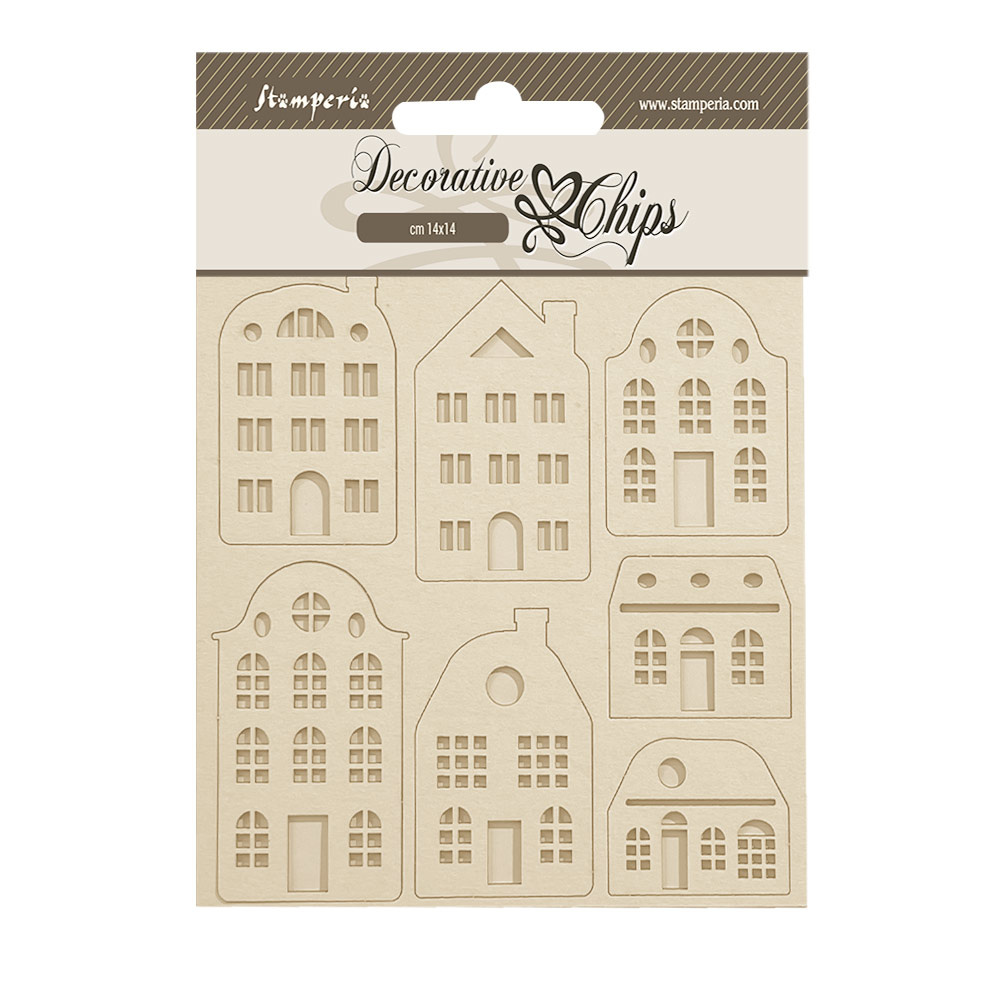 Stamperia Decorative chips cm 14x14 - Lavender cozy houses