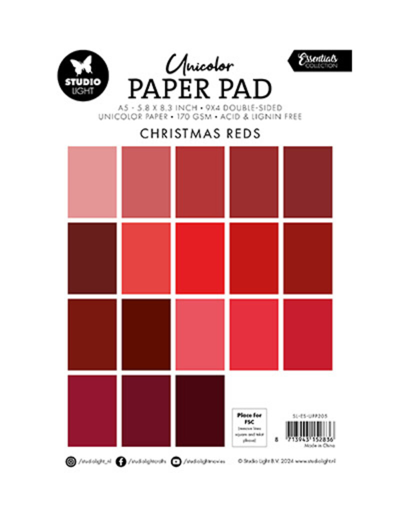 Studio Light SL Unicolor Paper Pad Christmas reds Essentials nr.205