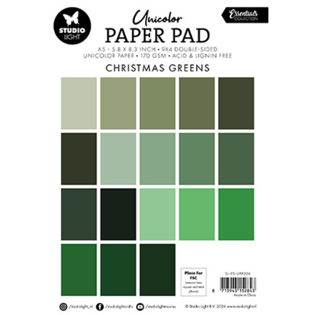 Studio Light  SL Unicolor Paper Pad Christmas greens Essentials nr.206