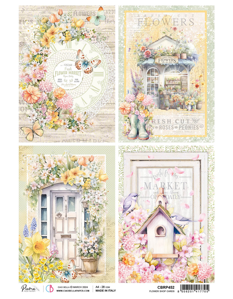 Ciao Bella RICE PAPER A4 FLOWER SHOP CARDS