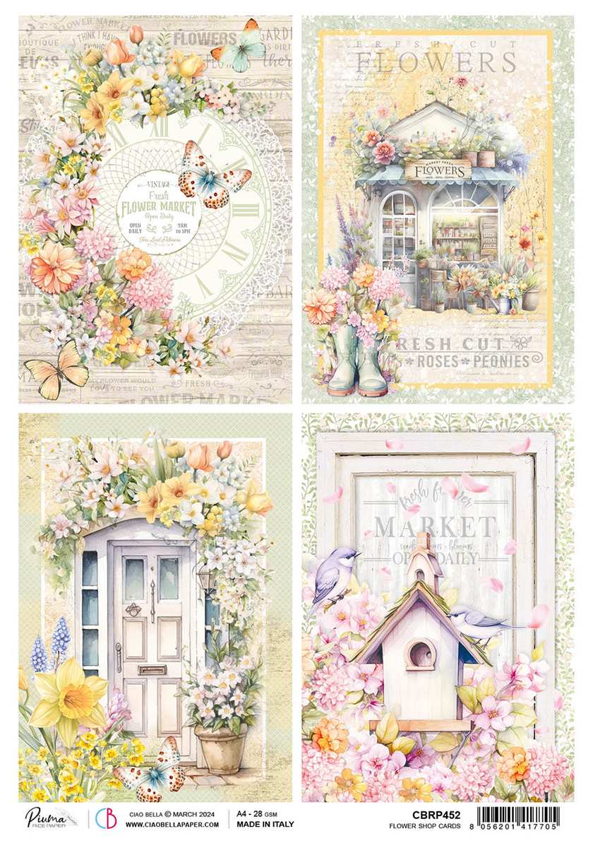 Ciao Bella RICE PAPER A4 FLOWER SHOP CARDS