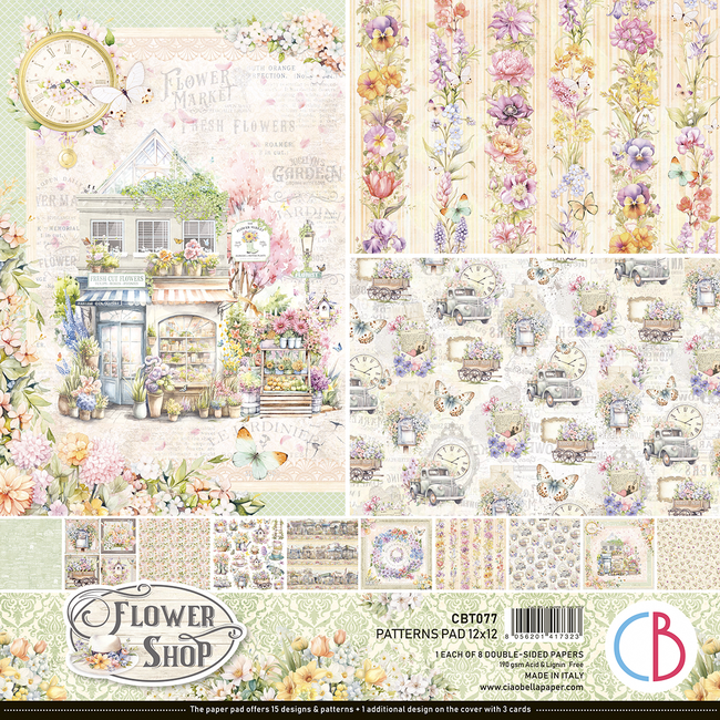 Ciao Bella FLOWER SHOP PATTERNS PAD 12"X12" 8/PKG