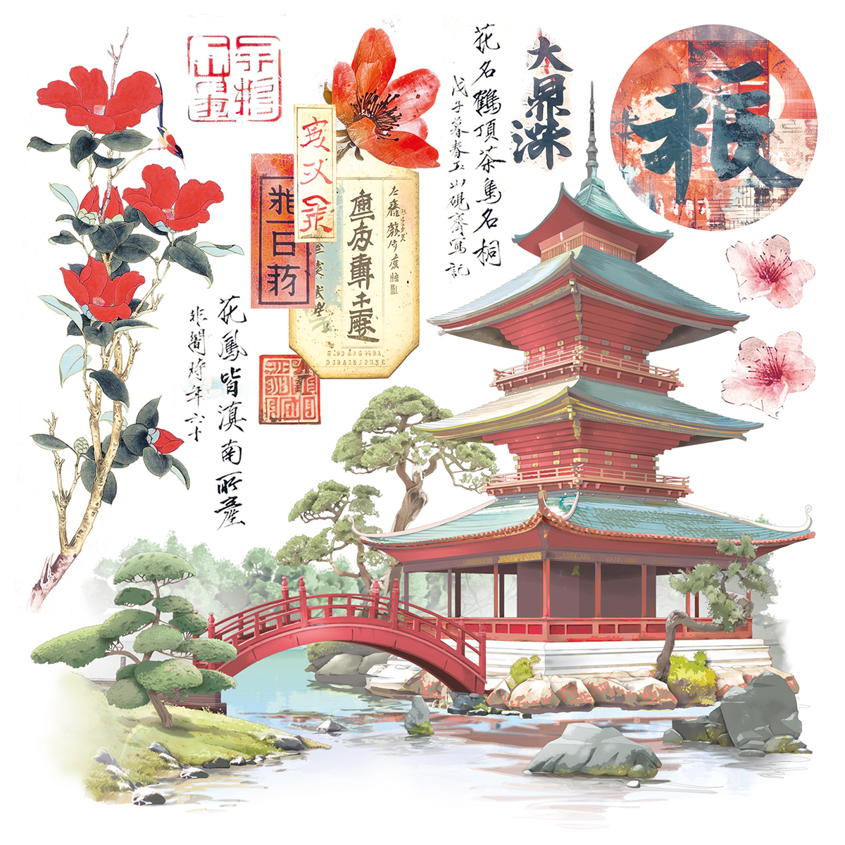 Ciao Bella VELLUM LAND OF THE RISING SUN FUSSY CUT 6"X6" 6/PKG