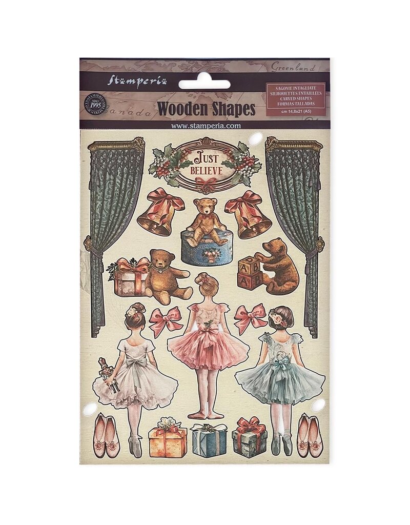 Stamperia Colored Wooden shape A5 - The Nutcracker ballet and teddy