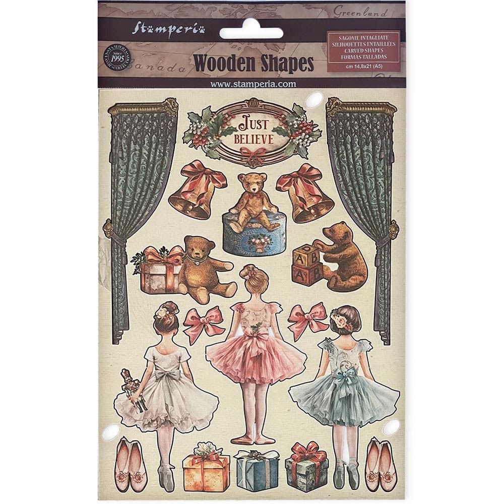 Stamperia Colored Wooden shape A5 - The Nutcracker ballet and teddy