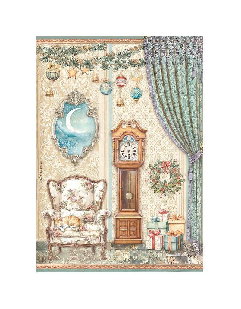 Stamperia A4 Rice paper packed - The Nutcracker pendulum clock and chair