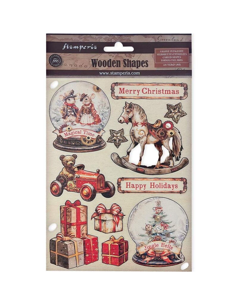 Stamperia Colored Wooden shape A5 - Gear up for Christmas snowglobes