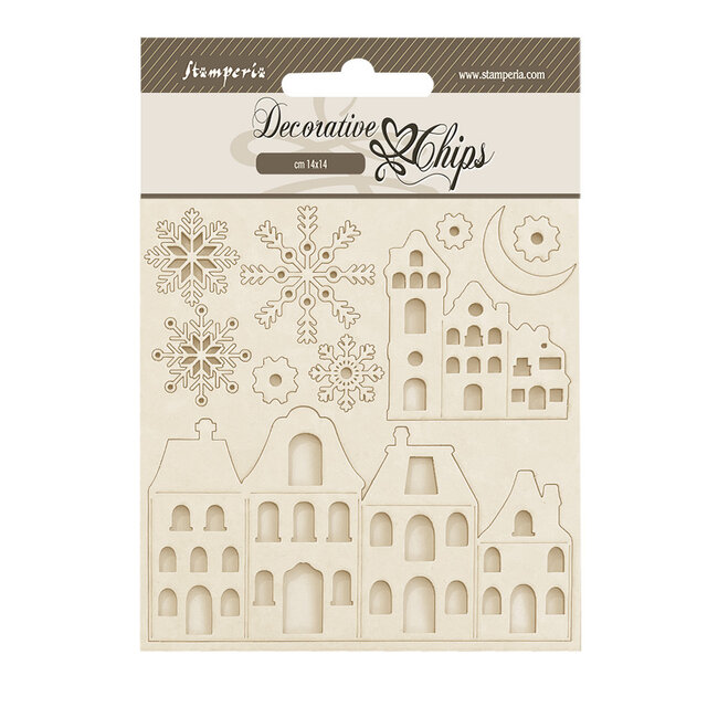 Stamperia Decorative chips cm 14x14 - Gear up for Christmas cozy houses