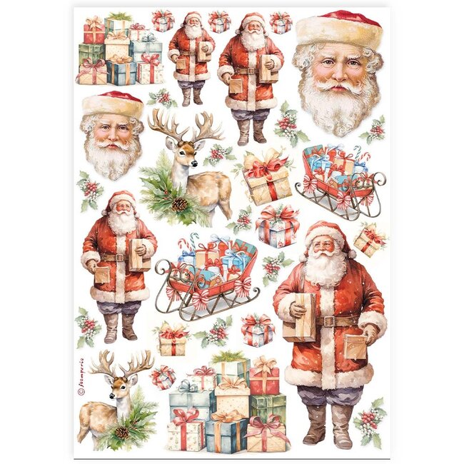 Stamperia A4 Rice paper packed - Classic Christmas Santa Claus