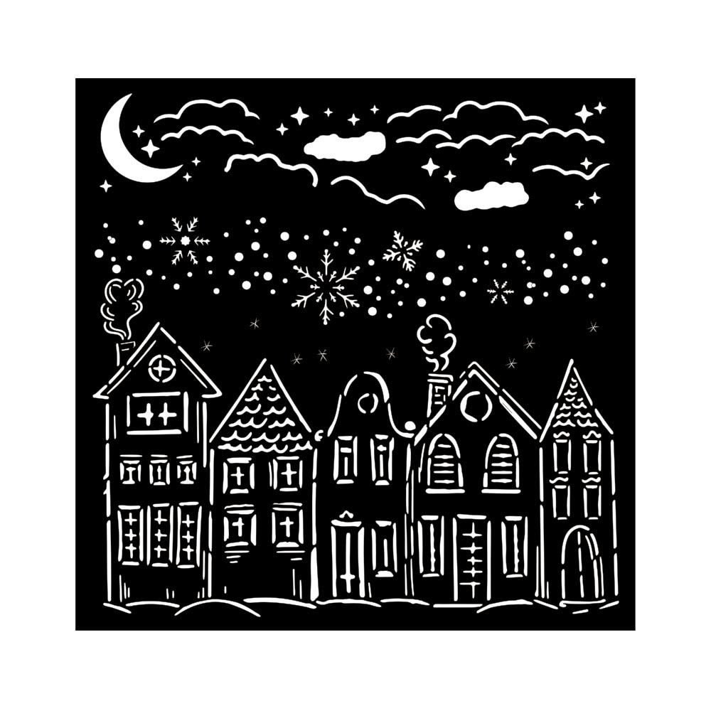 Stamperia Thick stencil cm 18X18 - Classic Christmas houses