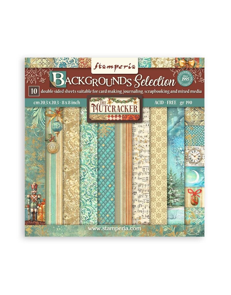 Stamperia Scrapbooking Small Pad 10 sheets cm 20,3X20,3 (8"X8") Backgrounds Selection - The  Nutcracker