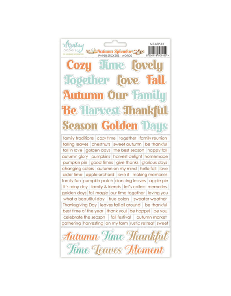 Mintay papers 6 X 12 PAPER STICKERS - AUTUMN SPLENDOR - WORDS